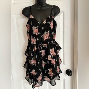 Floral Ruffle Navy Dress